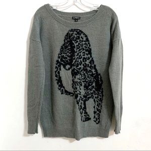 Express Gray Cheetah Long Sleeve Sweater Size M